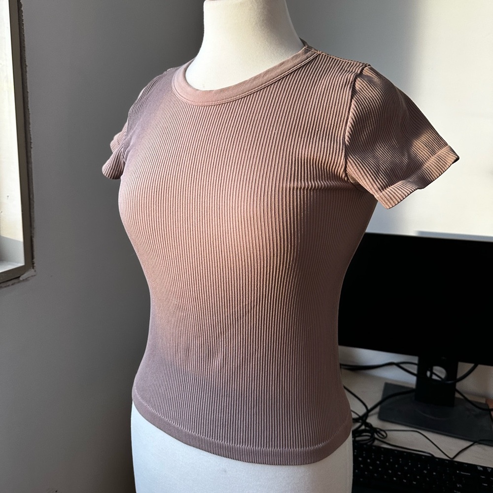 Top Rib Seamless Willow T-shirt Ribbed Mauve Short Sleeve